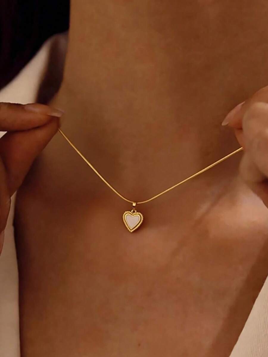 1件装 时尚滴油心形项链 女士不锈钢颈链 2026 简约派对首饰礼物 新品 - 彩色 - 查看 1