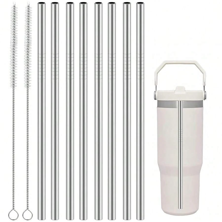8 PCS Stainless Steel Flip Straw Compatible With  Ice Flow, Reusable Replacement Compatible With 30oz 64oz  IceFlow Flip Straw Tumbler With 2 Cleaning Brushes - 30oz - 查看 1
