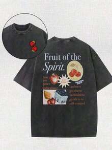 Summer Topssummer Tops 2026WeStyle Hub Valentine's Day 1 PcsFruit Of The Holy Spirit Christian Faith Religious Printing Vintage Washed T-Shirt, 230G, Retro Street Style. Simple And Versatile, Pure Cotton Is Of High Quality, Novel And Fashionable, And It Is A Must-Have Fashion T-Shirt For Spring And Summer. 180g 100% Cottongraphic Tees Womensummer Clothes Washed Cotton - 黑色 - 查看 12