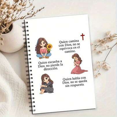 DANPERJI A5-notitieboekje met Bijbeltekst en spiraalbinding, schattig ontwerp met Jezus en Maria, horizontaal gelijnd papier, geschikt voor dagboek, gebedsdagboek, vrouwen/mannen, tieners, Pasen, Moederdag, dagelijkse overdenkingen, geschikt voor spirituele begeleiding, school, werk en als intiem cadeau, eenvoudige spiraalbinding.