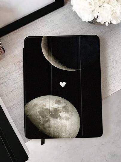 1个月亮爱心图案平板电脑保护套，兼容(A16) 11英寸第11代2025款/第10代、10.2英寸、Pro 2021/2020款、Galaxy Tab A8 10.5英寸2022款、Matepad 10.4/Tab，防摔，带笔槽，支持睡眠/唤醒功能，适合送给孩子/家人，情人节礼物