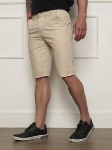 Men's Bermuda Shorts In Colored Twill, Premium Denim, Various Colors - Beige - View 3