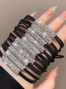 Sujetador de cola de caballo de cristal brillante de una pieza, lazo de pelo elástico de alta calidad, accesorio de pelo elegante - Multicolor - Ver 8