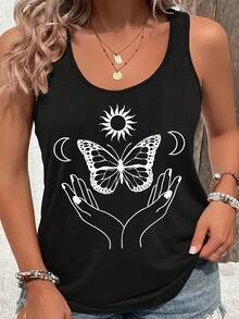 Women's Sleeveless Tank Top - Non-Transparent Smooth Surface Casual Blouse, Everyday & Formal Outfits - Machine Washable Women's Clothing, Versatile Outfit, Graphic Print Design, Nontransparent Fabric, Summer Fashion,  Design, Breathable Fabric, Summer Wardrobe - White - View 9