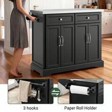 SoBuy FKW71 Kitchen Island With 4 Hidden Wheels, Kitchen Trolley With Extendable Worktop, Kitchen Cabinet, Serving Trolley, Wood, WDH Approx.: 115x92x46-71cm - Black - View 7