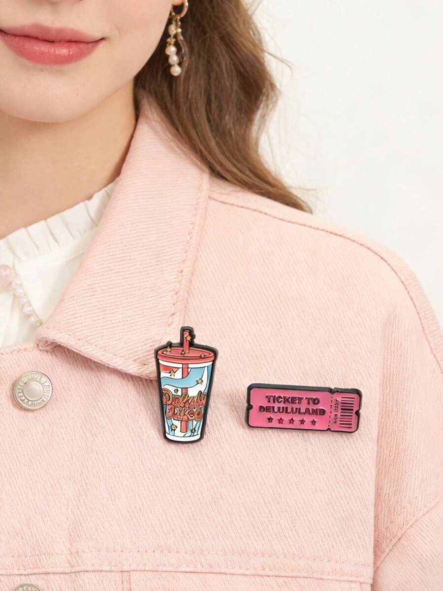 1Set Delulu Juice Enamel Pins Cartoon Ticket To Delululand Brooches Lapel Badges Clothes Funny Jewelry Gift For Friends - Multicolor - View 1