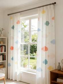 1 pièce Rideau occultant imprimé de nuages colorés et de bandes dessinées pour la chambre d'enfants, rideau transparent à la mode et mignon, convient pour la décoration de la pépinière - Multicolore - Voir 4