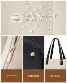 LOVEVOOK Laptop Tote Bag For Women 15.6 Inch Work Bag Leather Laptop Purse With Clutch, Large Computer Briefcase Bag For Office Business Teacher Casual - 黑白 - 查看 6