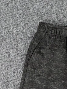 1件装青少年男童时尚纹理设计休闲舒适短裤，夏季 - 黑色 - 查看 7