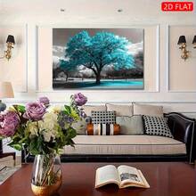 Turquoise Tree Canvas Wall Art - Modern Minimalist Black & White With Turquoise Accent, Framed Painting, Sturdy Wooden Frame Living Room, Bedroom, Office Decor - Housewarming Wedding Idea, House Decor, Fingerprintsfriendly Material, Home Decoration, Highquality Print, Decorative Artwork, Home Decorators, 2D Flat, Room Decor - 1 - View 3