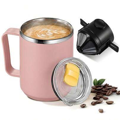 15oz/450ml Stainless Steel Camping Coffee Maker Set, Includes Drip Coffee Pot, Collapsible Coffee Filter, Suitable For Travel, Camping, Office, Hiking