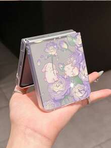 1pc Fashionable And Simple Frosted PC Material Cute Lotus Flower Rabbit Element Folding Phone Case, Can Protect And Prevent Falling: Compatible With SamsungGalaxy Zflip 3/Zflip 4/Zflip 5/Zflip 6/Zflip 7/ Razr 50 Ultra/ Razr 60 Ultra/ 60/ Razr 50/Galaxy Z Flip7 FE - Clear - View 4