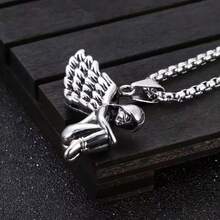 男女通用哥特风哭泣天使翅膀合金吊坠项链 - 銀色 - 查看 2