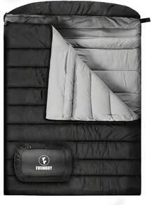 Saco de dormir doble para adultos, saco de dormir de 15 grados y 0 grados para 2 personas, para clima frío, tamaño Queen, para parejas o familiares, camping, caravanas o viajes - negro, gris (Gray-Black) - Ver 10