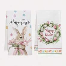 1/1/2 منشفة مطبخ عيد الفصح - ماصة للغاية، قماش أطباق ناعم من البوليستر، مزينة بأنماط أرنب جميل وإكليل زهور، بطراز أنيق بسيط. الحجم: 40 * 60 سم - مناسبة للطهي والخبز، ديكور لغرفة المعيشة والمطبخ وغرفة الطعام وحفلات العطلات، وأيضًا هدية رائعة لتدشين المنزل. - متعدد الألوان - مشاهدة 13