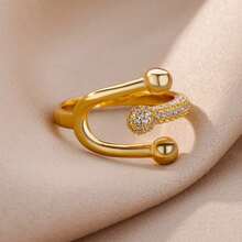 Cincin Zirkonia Silang Ganda untuk Wanita, Berlapis Emas 18K, Cincin Pernyataan, Perhiasan Pasangan, Aksesori Jari, Pemakaian Sehari-hari, Hadiah Hari Valentine - MultiWarna - View 4