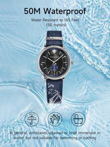 Versace Men's Business Chic Quartz Watch with Leather Strap Vertical Stripe Dial - 藍色 - 查看 4