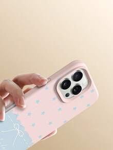 1pc Fashionable Striped Star Patchwork Bow Design Liquid Silicone Shockproof Soft Phone Case, Compatible With Apple 11/12/13/14/14Plus/15/15Plus/16/16Plus/7/8Plus/17/17Pro - Multicolor - View 5