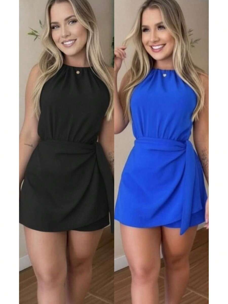 Women's Summer Fashion Jumpsuit Set - Duna - Bộ 2 món: Áo liền quần màu xanh đậm và đen - Xem 1