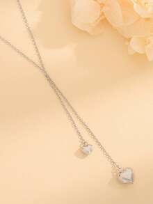 1条S925纯银项链，简约双心流苏锁骨链，精致吊坠项链，适合女性日常佩戴 - 鏈 - 查看 2