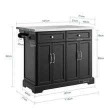 SoBuy FKW71 Kitchen Island With 4 Hidden Wheels, Kitchen Trolley With Extendable Worktop, Kitchen Cabinet, Serving Trolley, Wood, WDH Approx.: 115x92x46-71cm - Black - View 3