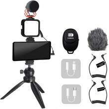 Video Vlogging Kit Smartphone Video Microphone Kit With Tripod/Phone Clip/LED Light/Mic/3.5mm/Type-C/ Lightning Cable/Remote Control, For  X  / A7 Camera : Cell Phones & Accessories - 1 - 查看 2