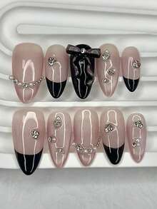 10片糖果色卡通可爱儿童手工按压式美甲贴片，大眼睛星星爱心云朵图案，可卸可重复使用（1张果冻贴纸+1个指甲锉） - 彩色 - 查看 1