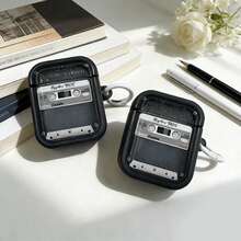 Retro Cassette Tape Design Protective Case Compatible With Apple Bluetooth Wireless Earphones, Anti-Scratch And Drop Protection Cover - Transparent Blue - View 2