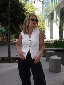 Women's Minimalist Elegant Knit Top, Casual Chic Style, Spring/Summer - White - View 1