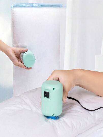 1 Stück grüne/rosa Vakuum-Kompressionstasche mit Luftpumpe, neue Haushaltsspeicherung für Kleidung & Bettwäsche Vakuumpumpe, erhältlich mit EU- und US-Stecker, geeignet für tägliche Lagerung und Urlaubsgeschenke, Vakuum-Kompressionstasche Luftpumpe, manuelle Vakuumpumpe, neue elektrische Luftpumpe für Haushaltsspeicherung von Kleidung & Bettwäsche