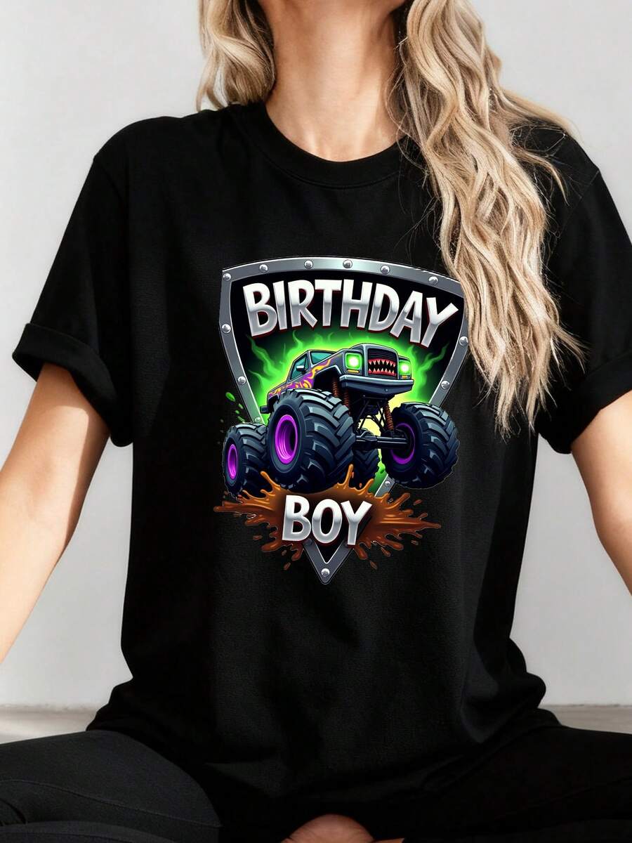 Birthday Boy Monster Truck Are My Jam Bday Party Kids Boys T-Shirt - 黑色4 - 查看 1