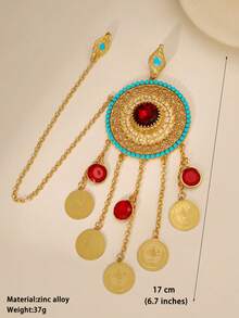 1pc Fashionable Golden Tassel Hair Chain,Coin-Shaped Forehead Chain, Women's Jewelry, Middle Eastern Jewelry, Wedding, Ramadan Gift - Golden - View 3