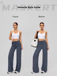 MASKERT Women's High Waist Drawstring Wide Leg Sweatpants, Loose Flowy Slimming Comfortable Casual Sports Pants - Blue - View 2