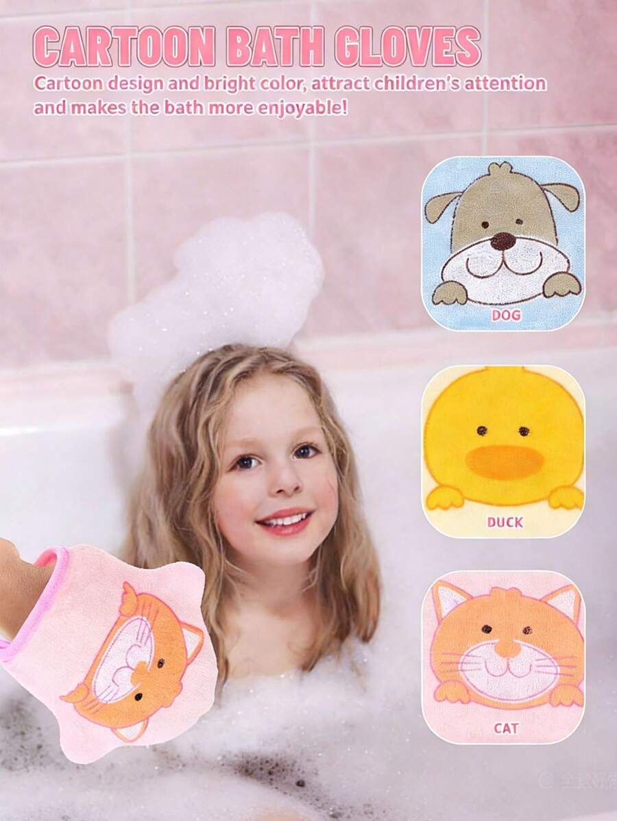 1件婴儿沐浴配件卡通超柔软浴巾，儿童搓澡海绵，婴儿沐浴海绵，儿童沐浴手套 - 彩色 - 查看 1