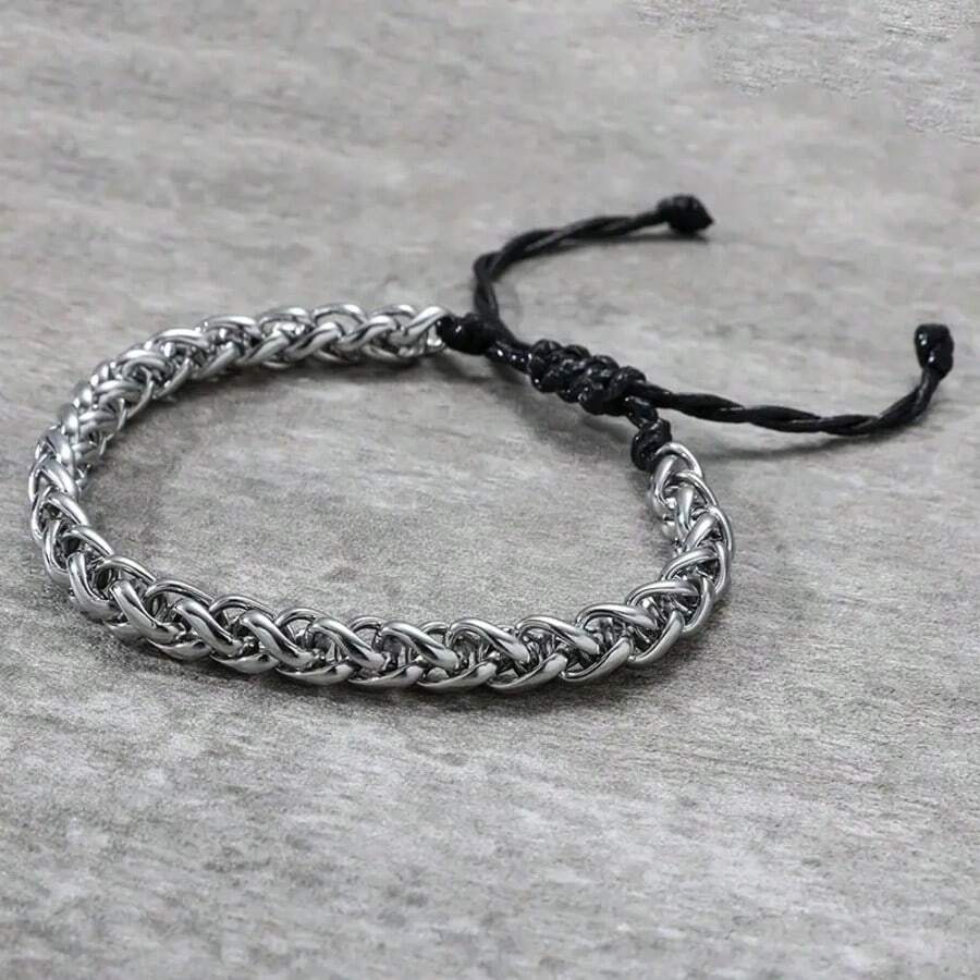 Adjustable Stainless Steel Byzantine Woven Chain Bracelet, & Versatile - Silver - View 1