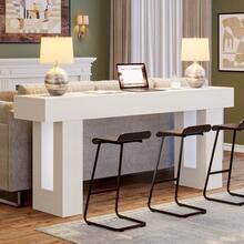 LITTLE TREE Farmhouse Console Table, 63-Inch Long Wooden Sofa Table Behind The Couch, Narrow Entryway Table For Entrance, Hallway, Living Room, White - White - View 2