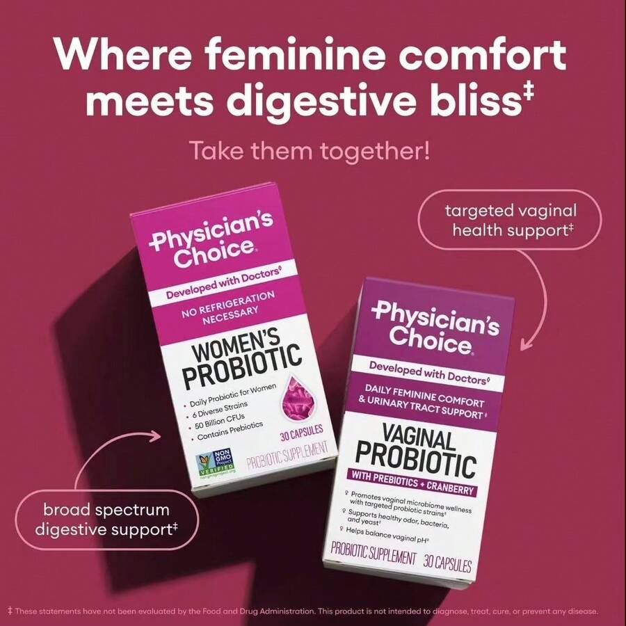 Physician's Choice Women's & Vaginal Probiotic Combo,Daily Digestive, Gut Health, Vaginal Health For Women With Cranberry & Prebiotics,60 Capsules - 1 set - 查看 1