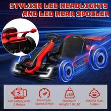 Kart Eléctrico para Niños 24V 300W, con Motor Potente, Modo Derrape/Deporte, Batería de Gran Capacidad, Neumáticos EVA, Ajuste de Longitud, Juguete de Carreras para Exteriores - Rojo - Ver 5