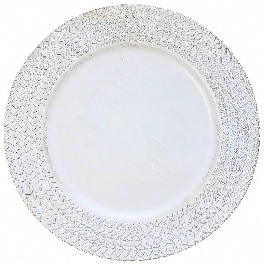 13\ Antique White Leaf Trim Round Charger Plates For Dinner, Table Chargers Plates Bulk, 6Pcs - 葉白 - 查看 1