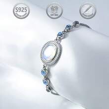 1条优雅波西米亚风925银镶嵌月光石女士手链，适合日常、派对、节日、约会、送礼。 - 銀色 - 查看 1