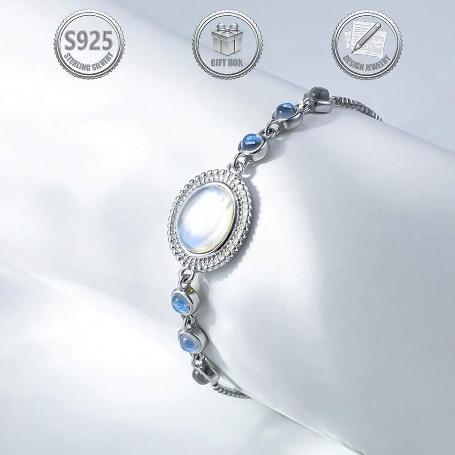 1条优雅波西米亚风925银镶嵌月光石女士手链，适合日常、派对、节日、约会、送礼。 - 銀色 - 查看 1