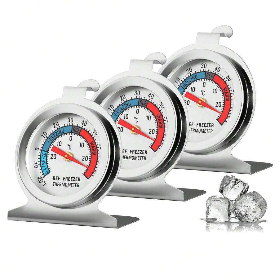 Refrigerator Thermometer (-20~80) 3Pcs, 4 Color Scope, Stainless Steel Freezer Thermometer, Fridge Thermometer With Hook Plate Base, Analog, For Kitchen, Cold Storage, Freezing - Silver - View 1