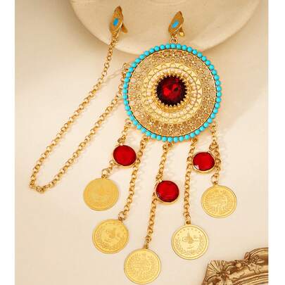 1pc Fashionable Golden Tassel Hair Chain,Coin-Shaped Forehead Chain, Women's Jewelry, Middle Eastern Jewelry, Wedding, Ramadan Gift