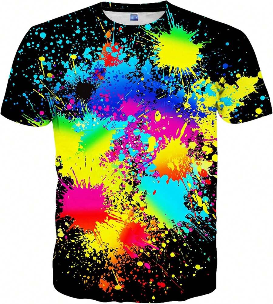 Hgvoetty Unisex 3D Print-Shirts Short Sleeve Graphic Tees Men And Womenmen's All Over Print-Shirt - 色彩繽紛的畫作 - 查看 1