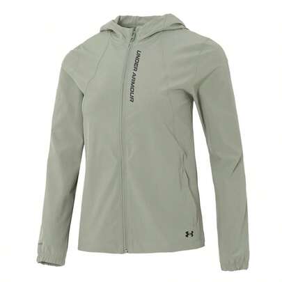 Under Armour 女士夹克/外套，易穿脱梭编连帽夹克，UA OutRun The STORM 夹克，舒适日常户外运动休闲夹克，1377043-504