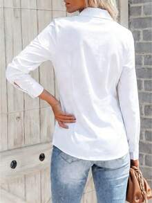 Women's White Long Sleeve Non-Sheer Design Breathable Comfort Button Up Blouse Work Blouse For Women Office Outfits Business Casual Woman Teacher Outfits Work Tops Button Down Shirts - trắng - Xem 2