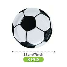 1 Set White Soccer Themed Disposable Plates, Napkins, Cups, Serves 8 Guests, Disposable Paper Plates Party Supplies Suitable For Birthday, Wedding, Theme Party, Family Picnic - Multicolor - View 10