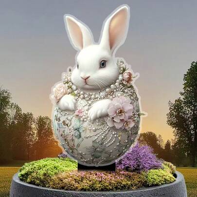 Estaca de jardín de conejo de acrílico para Pascua y primavera, decoración de lujo para patio exterior