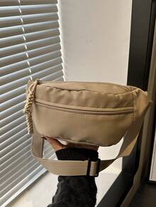 尼龙大容量胸包/腰包，男女通用，适合日常、运动、跑步、旅行、休闲使用，简约时尚女士腰包 - 卡其色 - 查看 6