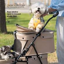 Coche de Paseo Doble Capa Desmontable para Gatos y Perros Pequeños/Medios - Cochecito de Viaje de 2 Niveles con Tela Oxford, Malla Ventilada y Cesta de Almacenamiento - Manillar Ergonómico para Salidas Seguras y Cómodas, Diseño de Dos Plataformas, Ruedas de Plástico Duraderas - Gris Claro - Ver 11